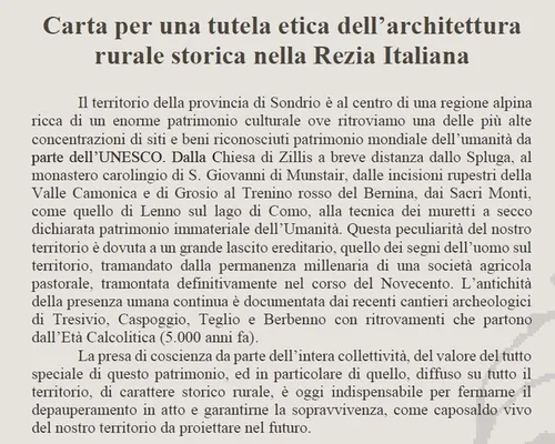 Carta per una tutela etica dell' Architettura rurale storica nella Rezia Italiana